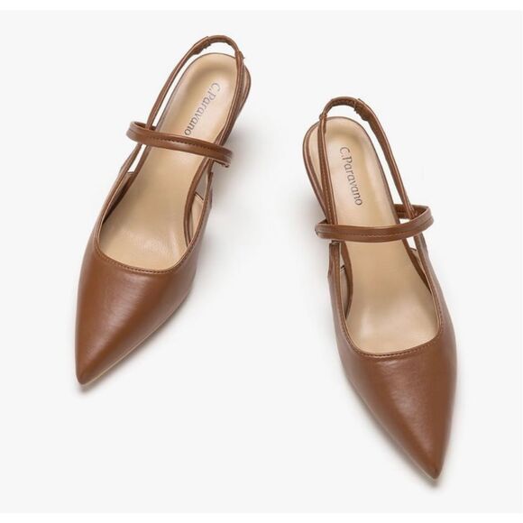 C.Paravano Women's Slingback Heels - Pointed Toe, Ankle Strap - Picture 1 of 9